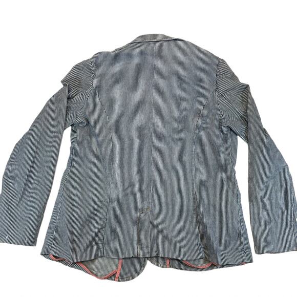Vintage Y2K Earl Jean Pinstripe Blazer Jacket Women's XL Distressed Blue - Picture 3 of 10
